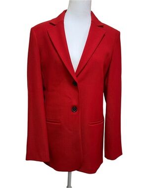 Zara Women’s Red Long Blazer, Straight Cut, 2 Button, Small, Minimalist & Chic
